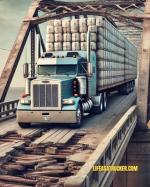 A heavily loaded semi-truck crosses an aging bridge, highlighting concerns over infrastructure stress caused by increasing weight limits