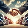 A powerful handshake between trucking executives, sealing a major industry merger