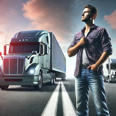 A determined trucker standing beside his semi-truck, ready to embrace the slow but steady industry recovery.