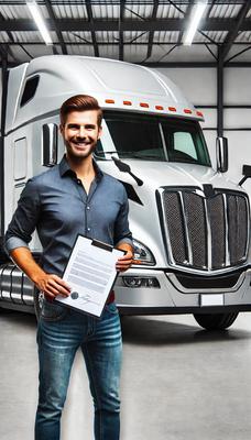 A proud trucker with his newly purchased semi-truck—investing in the future of trucking!